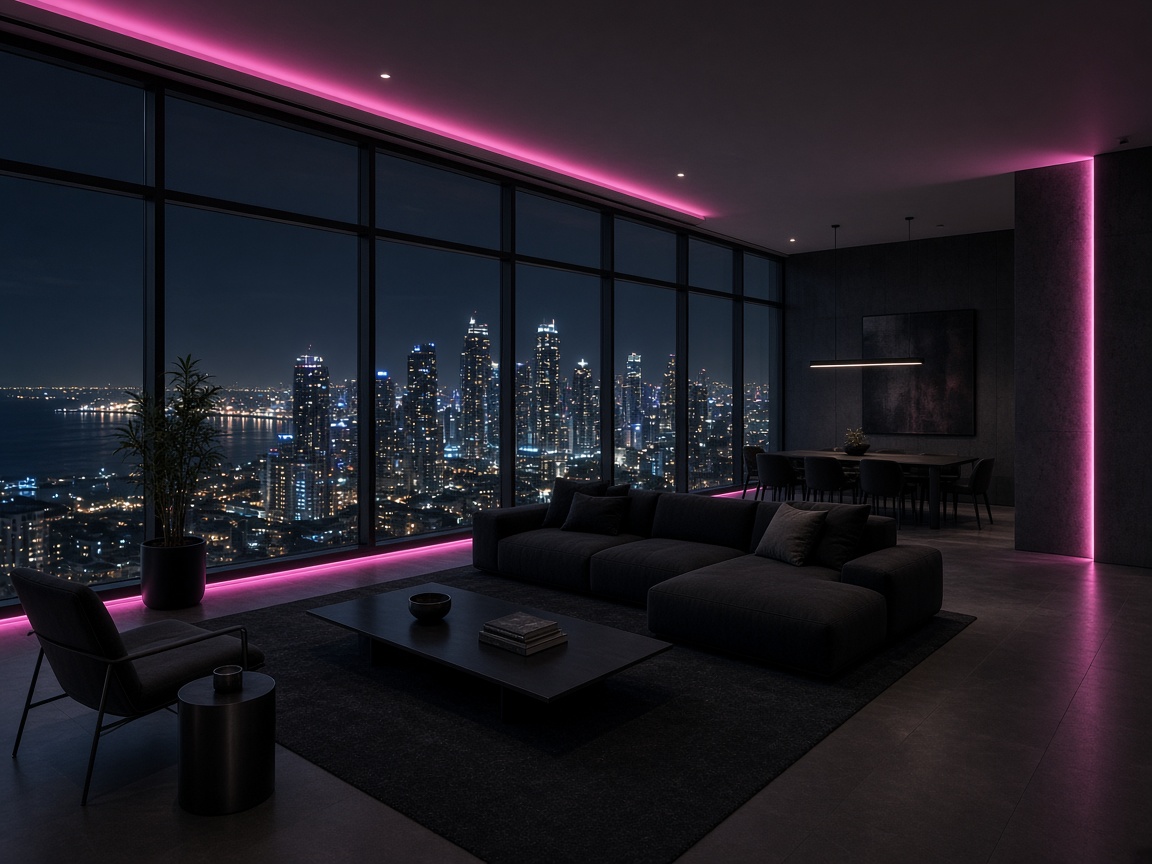 High-rise condo interior overlooking Panama City skyline at night